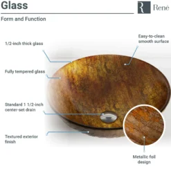 Rene 17" Round Glass Bathroom Sink, Bronze, with Faucet, R5-5030-R9-7006-ABR