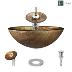 Rene 17" Round Glass Bathroom Sink, Bronze, with Faucet, R5-5030-WF-C