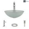 Rene 17" Round Glass Bathroom Sink, Frosted, with Faucet, R5-5002-R9-7001-C