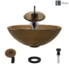 Rene 17" Round Glass Bathroom Sink, Beach Sand, with Faucet, R5-5025-WF-ABR