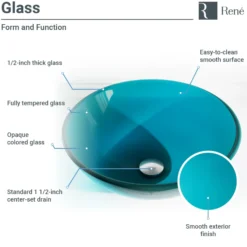 Rene 17" Round Glass Bathroom Sink, Cerulean, with Faucet, R5-5001-CER-R9-7007-C