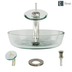 Rene 17" Round Glass Bathroom Sink, Crystal, with Faucet, R5-5024-WF-BN