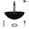 Rene 17" Round Glass Bathroom Sink, Noir, with Faucet, R5-5001-NOR-R9-7007-BN