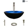 Rene 17" Round Glass Bathroom Sink, Gradient Blue, with Faucet, R5-5008-R9-7003-BN