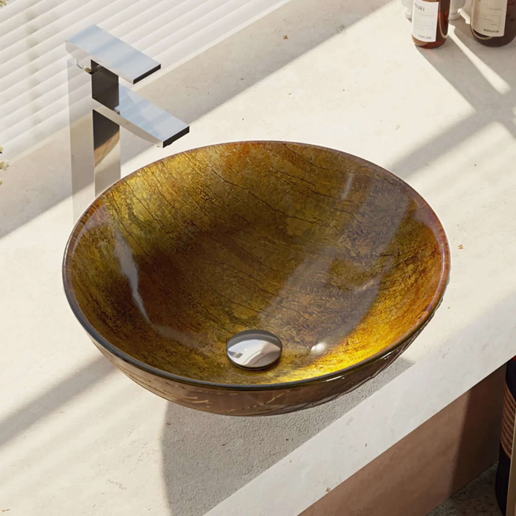 Rene 17" Round Glass Bathroom Sink, Bronze, with Faucet, R5-5030-R9-7003-C