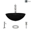 Rene 17" Round Glass Bathroom Sink, Noir, with Faucet, R5-5001-NOR-R9-7001-C
