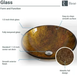 Rene 17" Round Glass Bathroom Sink, Regal Bronze and Earth Tones, with Faucet, R5-5035-R9-7006-C
