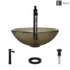 Rene 17" Round Glass Bathroom Sink, Cashmere, with Faucet, R5-5001-CAS-R9-7007-ABR