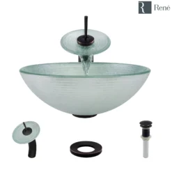 Rene 17" Round Glass Bathroom Sink, Sparkling Silver, with Faucet, R5-5034-WF-ABR