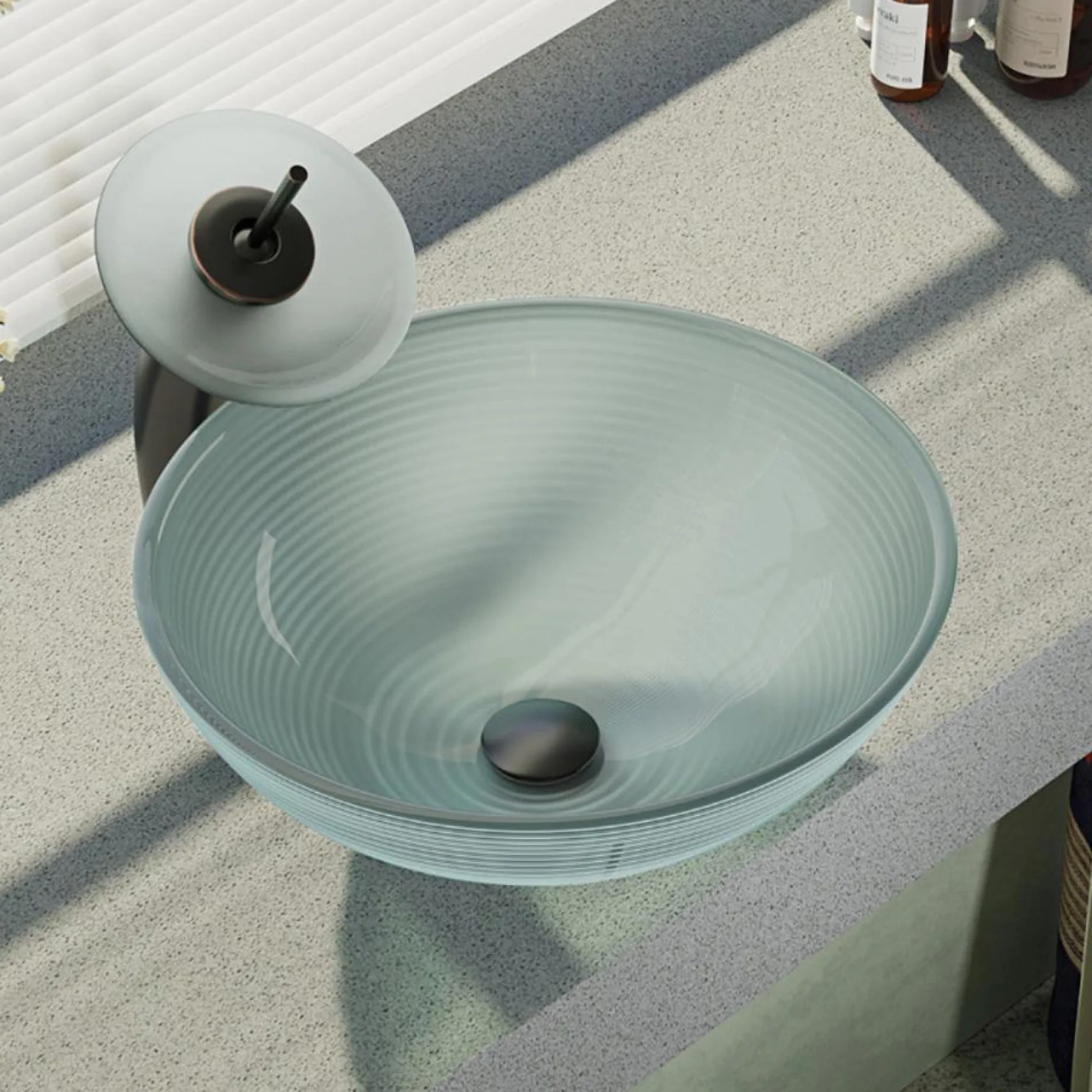 Rene 17" Round Glass Bathroom Sink, Sparkling Silver, with Faucet, R5-5034-WF-ABR