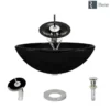Rene 17" Round Glass Bathroom Sink, Noir, with Faucet, R5-5001-NOR-WF-C