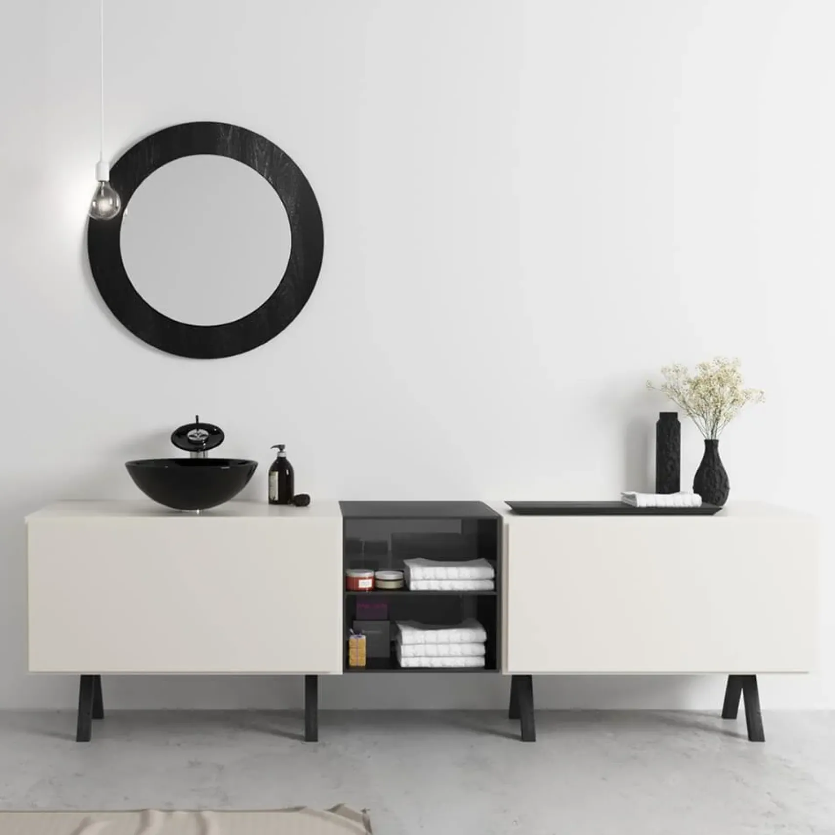 Rene 17" Round Glass Bathroom Sink, Noir, with Faucet, R5-5001-NOR-WF-C