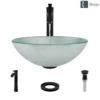 Rene 17" Round Glass Bathroom Sink, Sparkling Silver, with Faucet, R5-5034-R9-7006-ABR
