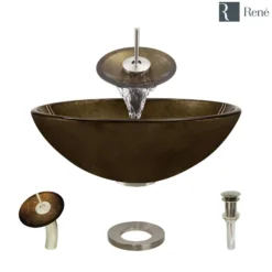 Rene 17" Round Glass Bathroom Sink, Regal Bronze and Earth Tones, with Faucet, R5-5035-WF-BN