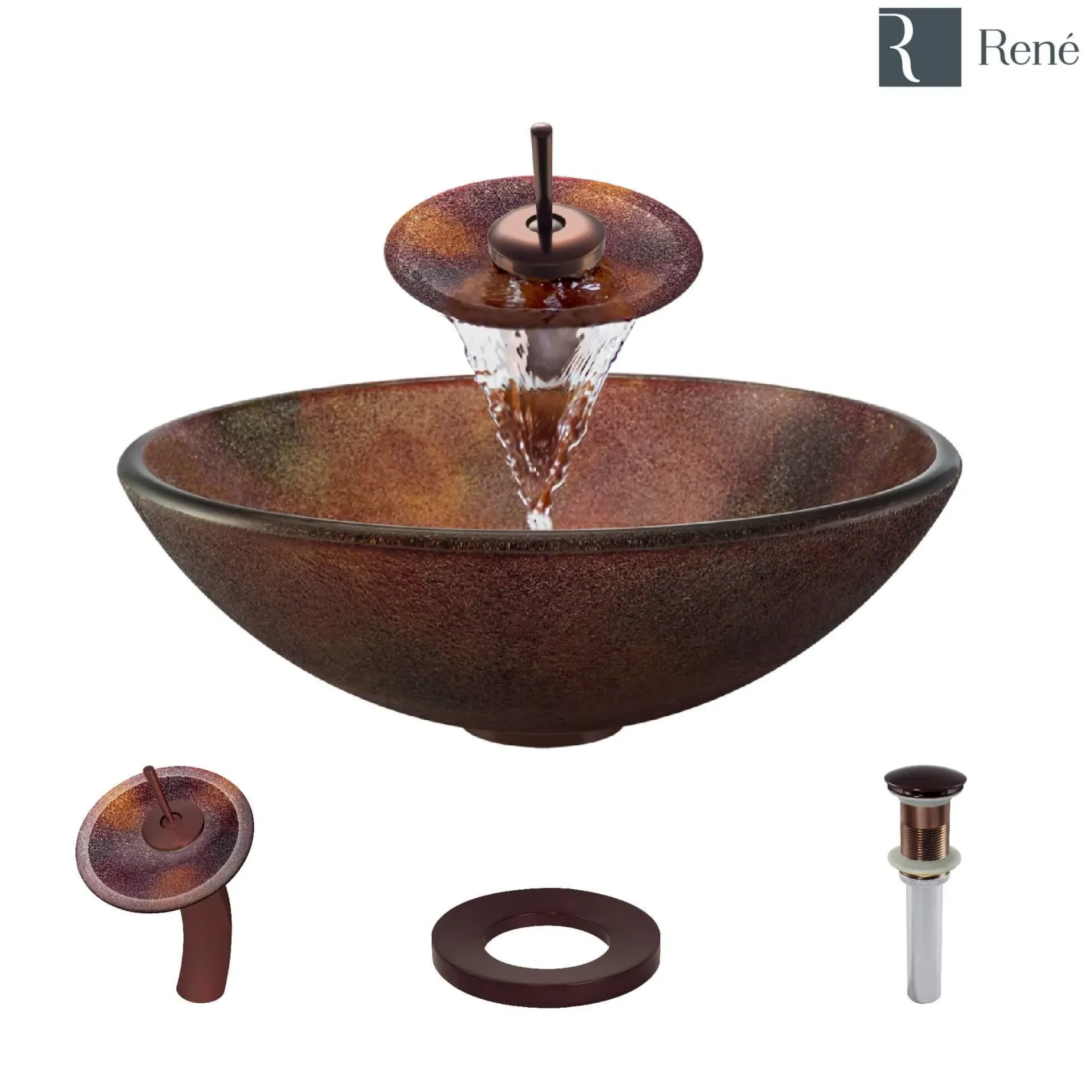 Rene 17" Round Glass Bathroom Sink, Multi-Color, with Faucet, R5-5014-WF-ORB