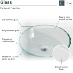Rene 17" Round Glass Bathroom Sink, Crystal, with Faucet, R5-5024-R9-7007-BN