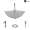 Rene 17" Round Glass Bathroom Sink, Frosted, with Faucet, R5-5002-R9-7006-C