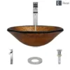 Rene 18" Round Glass Bathroom Sink, Orange Gold Foil, with Faucet, R5-5013-R9-7003-C