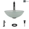 Rene 17" Round Glass Bathroom Sink, Frosted, with Faucet, R5-5002-R9-7001-ABR