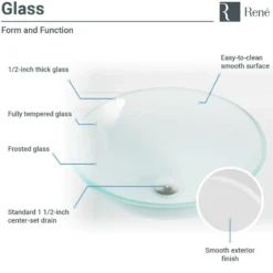 Rene 17" Round Glass Bathroom Sink, Frosted, with Faucet, R5-5002-R9-7001-ABR