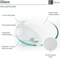 Rene 17" Round Glass Bathroom Sink, Crystal, with Faucet, R5-5001-CRY-R9-7001-ABR