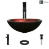 Rene 17" Round Glass Bathroom Sink, Gradient Red, with Faucet, R5-5007-R9-7003-ABR