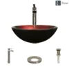 Rene 17" Round Glass Bathroom Sink, Gradient Red, with Faucet, R5-5007-R9-7007-BN