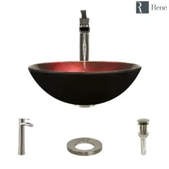 Rene 17" Round Glass Bathroom Sink, Gradient Red, with Faucet, R5-5007-R9-7007-BN