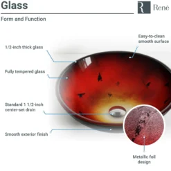 Rene 17" Round Glass Bathroom Sink, Gradient Red, with Faucet, R5-5007-R9-7007-BN