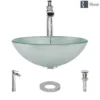 Rene 17" Round Glass Bathroom Sink, Sparkling Silver, with Faucet, R5-5034-R9-7007-C