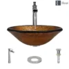 Rene 18" Round Glass Bathroom Sink, Orange Gold Foil, with Faucet, R5-5013-R9-7007-C