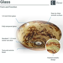 Rene 17" Round Glass Bathroom Sink, Golden and auburn, with Faucet, R5-5029-R9-7007-BN