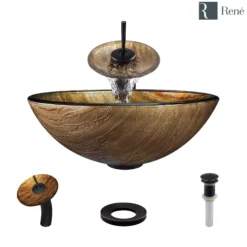 Rene 17" Round Glass Bathroom Sink, Bronze, with Faucet, R5-5030-WF-ABR