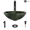 Rene 17" Round Glass Bathroom Sink, Forest Green, with Faucet, R5-5027-R9-7006-ABR