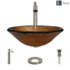 Rene 18" Round Glass Bathroom Sink, Orange Gold Foil, with Faucet, R5-5013-R9-7007-BN
