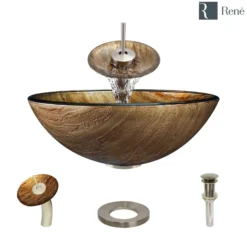 Rene 17" Round Glass Bathroom Sink, Bronze, with Faucet, R5-5030-WF-BN