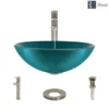Rene 17" Round Glass Bathroom Sink, Cerulean, with Faucet, R5-5001-CER-R9-7003-BN