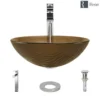 Rene 17" Round Glass Bathroom Sink, Beach Sand, with Faucet, R5-5025-R9-7003-C