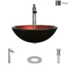 Rene 17" Round Glass Bathroom Sink, Gradient Red, with Faucet, R5-5007-R9-7007-C