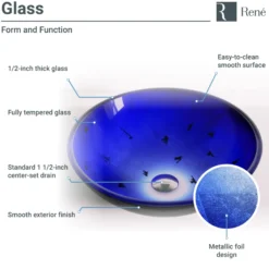 Rene 17" Round Glass Bathroom Sink, Gradient Blue, with Faucet, R5-5008-R9-7007-C