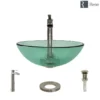Rene 17" Round Glass Bathroom Sink, Ivy, with Faucet, R5-5001-IVY-R9-7007-BN