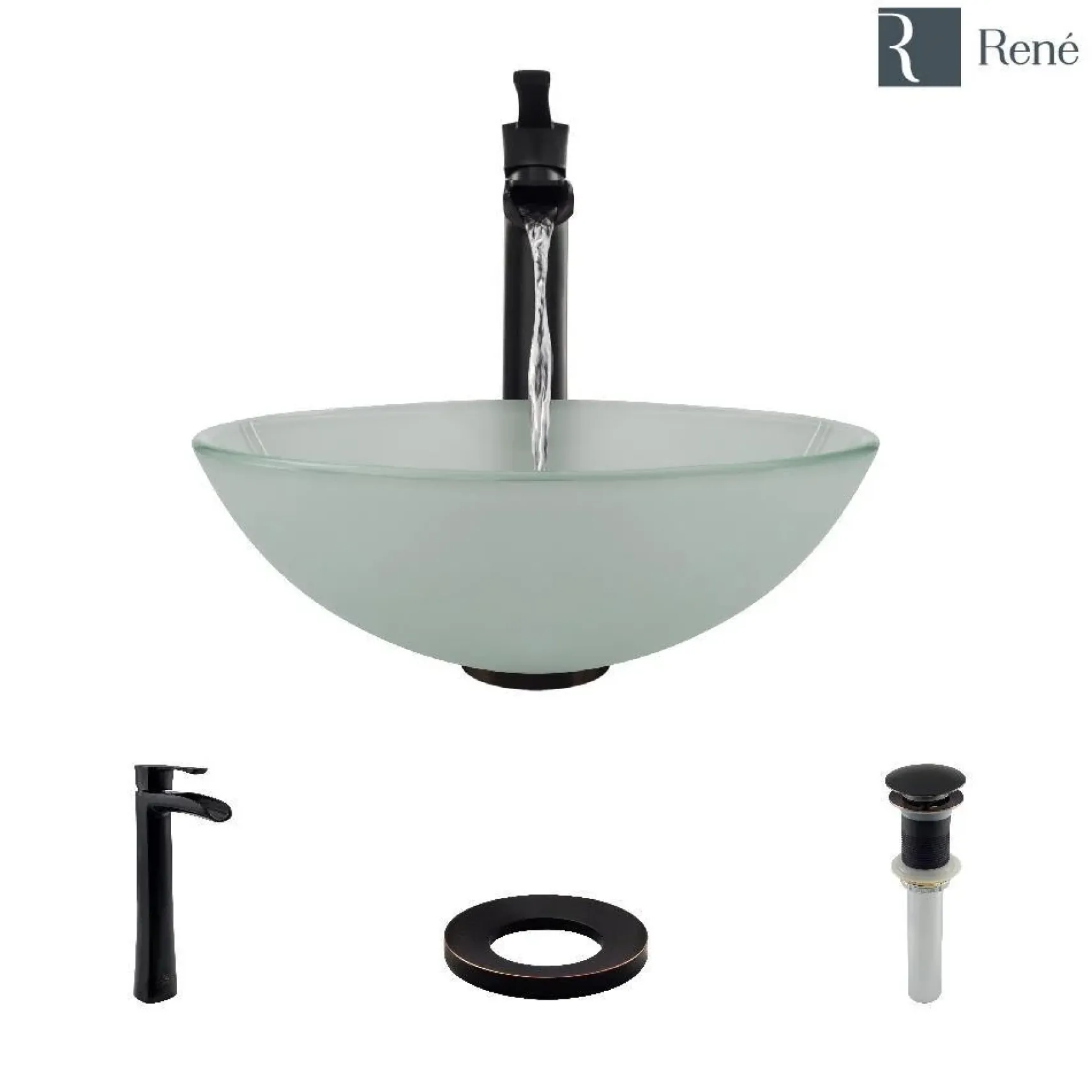 Rene 17" Round Glass Bathroom Sink, Frosted, with Faucet, R5-5002-R9-7007-ABR