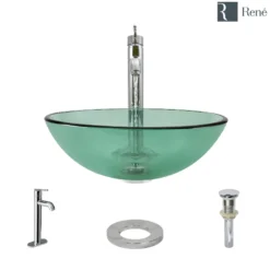 Rene 17" Round Glass Bathroom Sink, Ivy, with Faucet, R5-5001-IVY-R9-7001-C