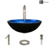 Rene 17" Round Glass Bathroom Sink, Gradient Blue, with Faucet, R5-5008-R9-7006-BN