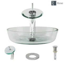 Rene 17" Round Glass Bathroom Sink, Crystal, with Faucet, R5-5024-WF-C