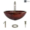 Rene 17" Round Glass Bathroom Sink, Fiery Red, with Faucet, R5-5018-R9-7006-BN