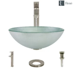 Rene 17" Round Glass Bathroom Sink, Sparkling Silver, with Faucet, R5-5034-R9-7003-BN