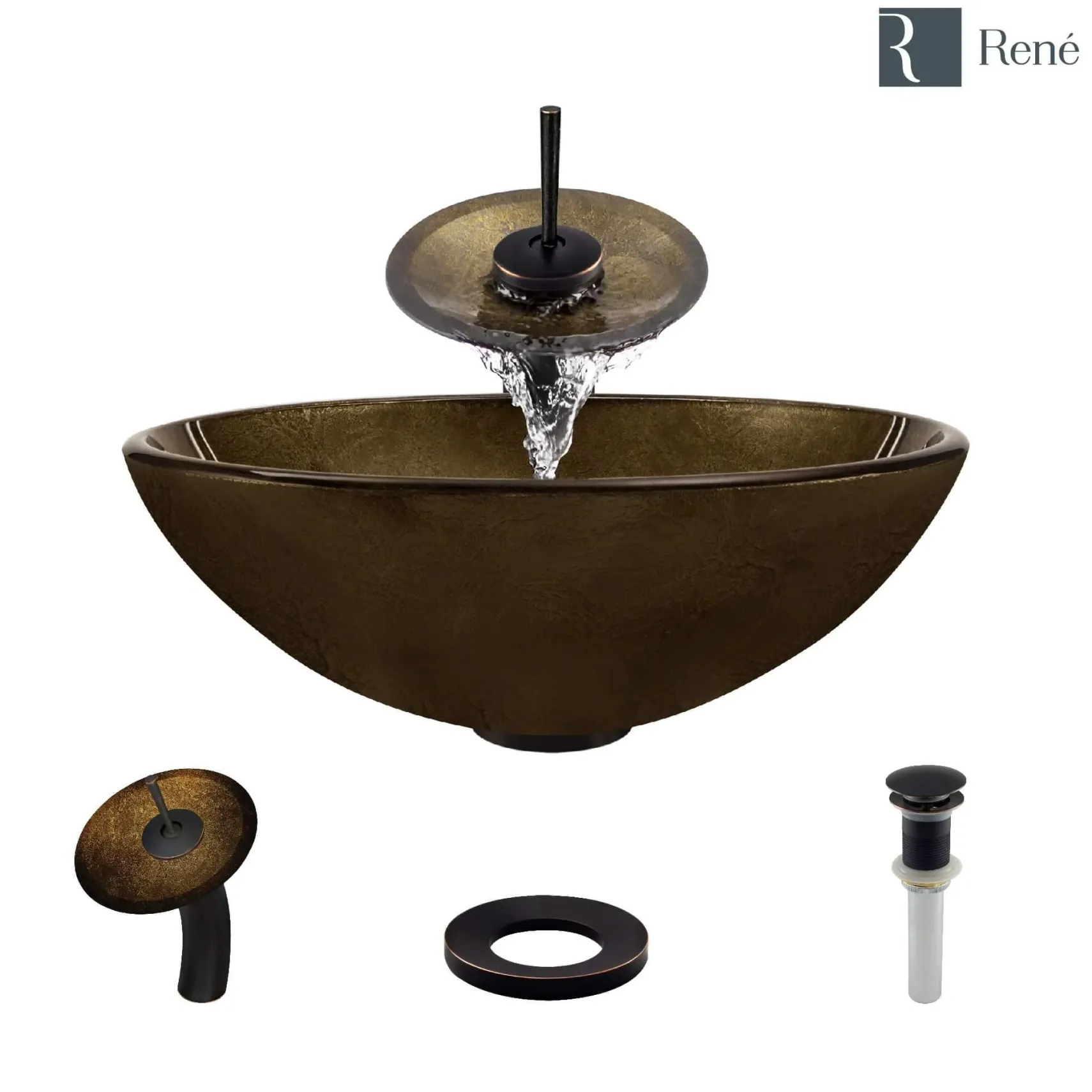 Rene 17" Round Glass Bathroom Sink, Regal Bronze and Earth Tones, with Faucet, R5-5035-WF-ABR