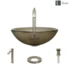 Rene 17" Round Glass Bathroom Sink, Cashmere, with Faucet, R5-5001-CAS-R9-7006-BN