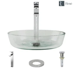 Rene 17" Round Glass Bathroom Sink, Crystal, with Faucet, R5-5024-R9-7003-C